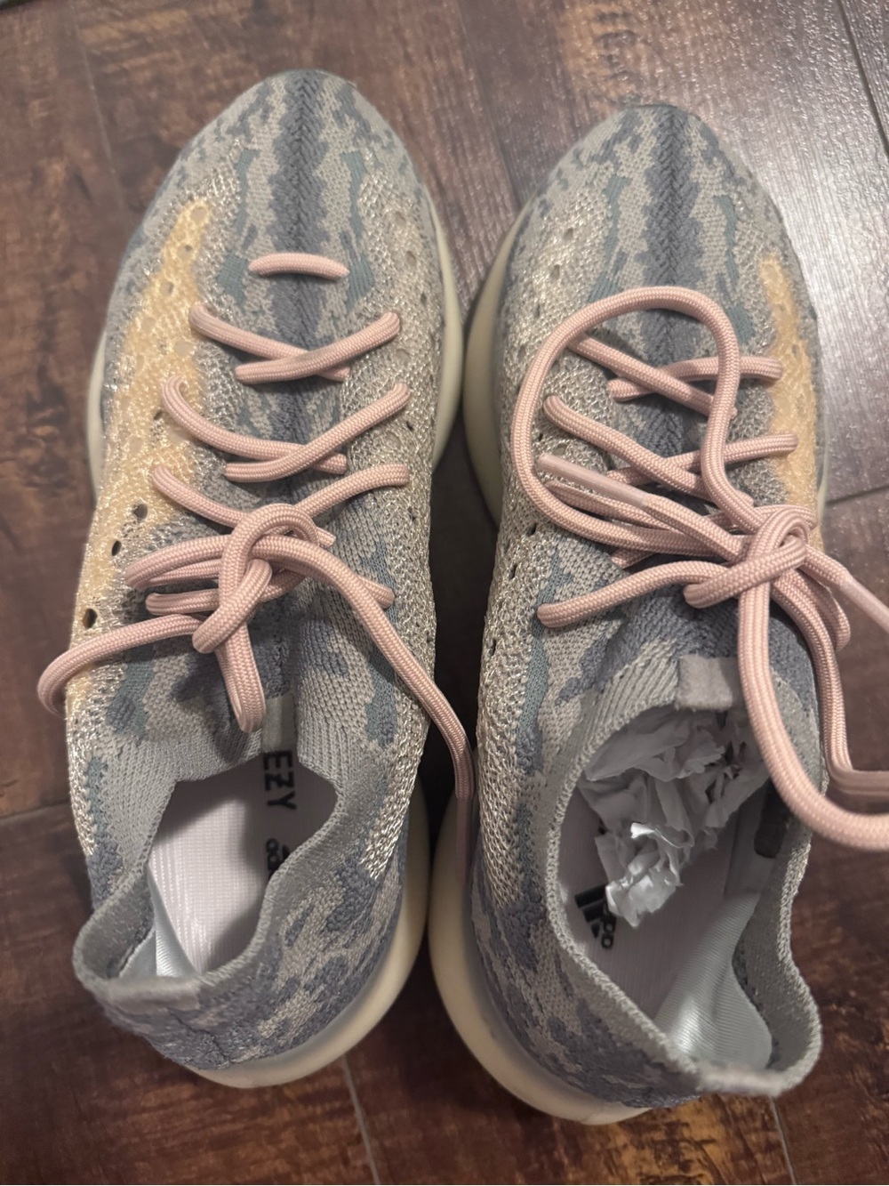 Yeezy Knit Sneakers in Gray, Beige